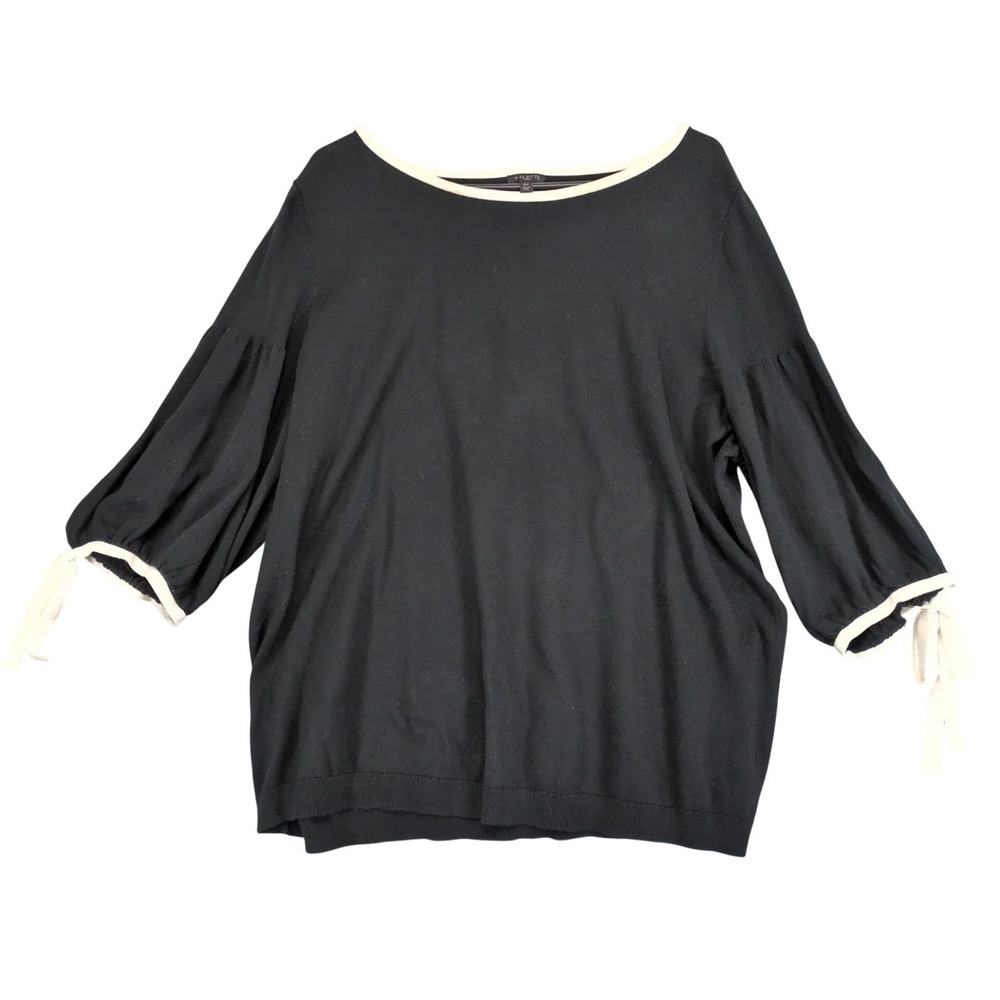Talbots Black Boat Neck Knit Top Womens 2X Cutout Tie Sleeve Stretch Preppy Chic